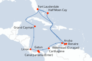 carte itinéraire croisière Caraïbes Bahamas 21 jours au départ du port de Fort Lauderdale