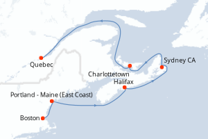carte itinéraire croisière Amérique du Nord 7 jours au départ du port de Boston