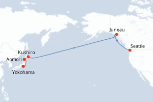 carte itinéraire croisière Asie 13 jours au départ du port de Seattle