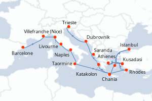 carte itinéraire croisière Sicile 22 jours au départ du port de Barcelone