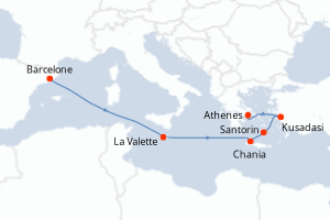 carte itinéraire croisière Méditerranée 7 jours au départ du port de Barcelone