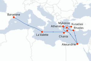 carte itinéraire croisière Méditerranée 14 jours au départ du port de Barcelone