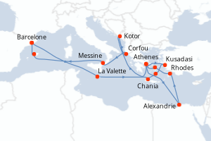 carte itinéraire croisière Sicile 21 jours au départ du port de Barcelone