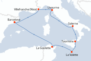 carte itinéraire croisière Sicile 10 jours au départ du port de Barcelone
