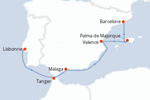 carte itinéraire croisière Atlantique 7 jours au départ du port de Barcelone