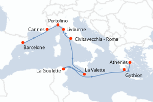 carte itinéraire croisière Méditerranée 10 jours au départ du port de Barcelone