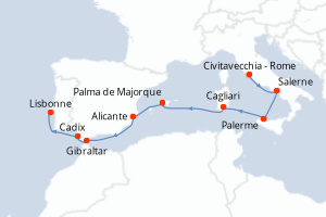 carte itinéraire croisière Atlantique 10 jours au départ du port de Civitavecchia - Rome