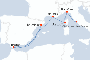 carte itinéraire croisière Méditerranée 7 jours au départ du port de Civitavecchia - Rome