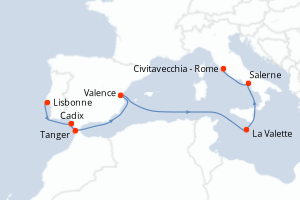 carte itinéraire croisière Méditerranée 11 jours au départ du port de Lisbonne