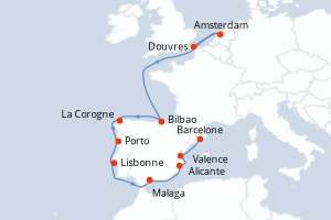 carte itinéraire croisière Méditerranée 14 jours au départ du port de Douvres