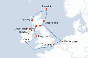 carte itinéraire croisière Europe du Nord 14 jours au départ du port de Douvres