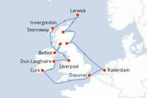 carte itinéraire croisière Europe du Nord 15 jours au départ du port de Douvres