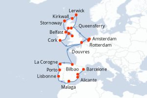 carte itinéraire croisière Méditerranée 27 jours au départ du port de Rotterdam