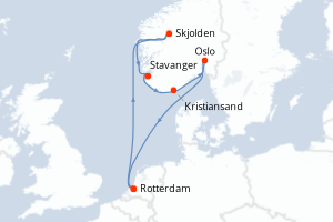 Carte de l'itinéraire de croisière Rotterdam-Rotterdam d'une durée de 7 jours