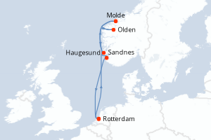 Carte de l'itinéraire de croisière Rotterdam-Rotterdam d'une durée de 7 jours