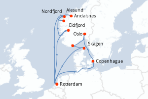 Carte de l'itinéraire de croisière Rotterdam-Rotterdam d'une durée de 14 jours