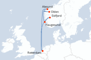 Carte de l'itinéraire de croisière Rotterdam-Rotterdam d'une durée de 7 jours