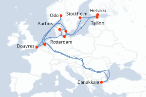 carte itinéraire croisière Europe du Nord 14 jours au départ du port de Rotterdam
