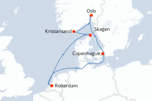 carte itinéraire croisière Europe du Nord 7 jours au départ du port de Rotterdam