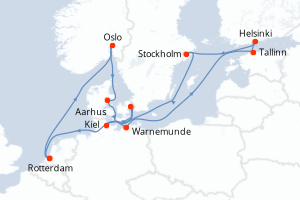 carte itinéraire croisière Europe du Nord 14 jours au départ du port de Rotterdam