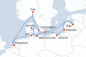 carte itinéraire croisière Europe du Nord 14 jours au départ du port de Rotterdam