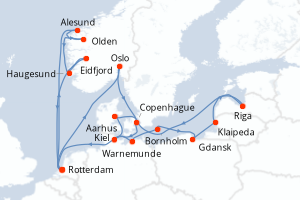 carte itinéraire croisière Fjörds norvégiens 21 jours au départ du port de Rotterdam