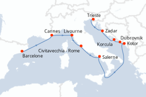 carte itinéraire croisière Méditerranée 11 jours au départ du port de Barcelone