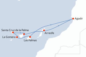 carte itinéraire croisière Iles Canaries 7 jours au départ du port de Las Palmas