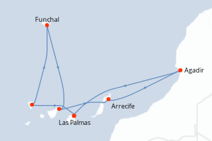 carte itinéraire croisière Iles Canaries 7 jours au départ du port de Las Palmas