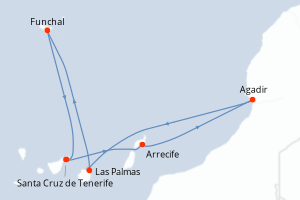 carte itinéraire croisière Iles Canaries 7 jours au départ du port de Santa Cruz de Tenerife