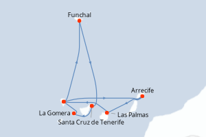 Carte de l'itinéraire de croisière Santa Cruz de Tenerife-Santa Cruz de Tenerife d'une durée de 7 jours