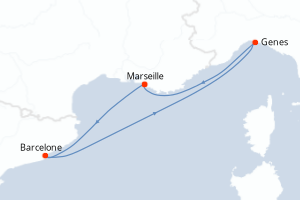 carte itinéraire croisière Méditerranée 4 jours au départ du port de Marseille