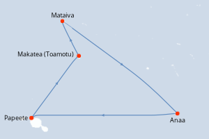 Carte de l'itinéraire de croisière Papeete-Papeete d'une durée de 4 jours
