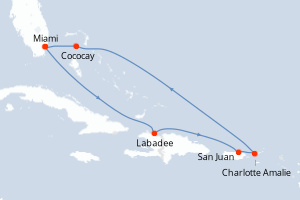 Carte de l'itinéraire de croisière Miami-Miami d'une durée de 7 jours