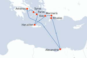 carte itinéraire croisière Méditerranée 11 jours au départ du port de Le Piree - Athenes