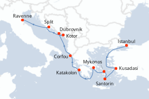 Carte de l'itinéraire de croisière Istanbul-Ravenne d'une durée de 10 jours