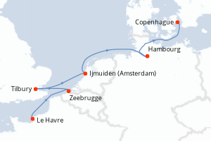 carte itinéraire croisière Europe du Nord 7 jours au départ du port de Le Havre