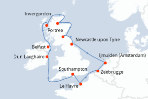 carte itinéraire croisière Europe du Nord 11 jours au départ du port de Southampton