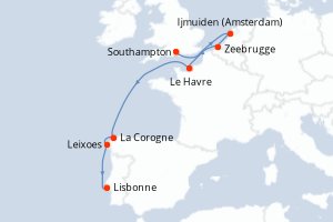 carte itinéraire croisière Atlantique 7 jours au départ du port de Southampton