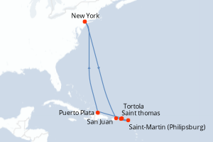 carte itinéraire croisière Amérique du Nord 10 jours au départ du port de New York