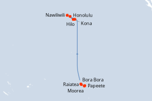 Carte de l'itinéraire de croisière Papeete-Honolulu d'une durée de 12 jours