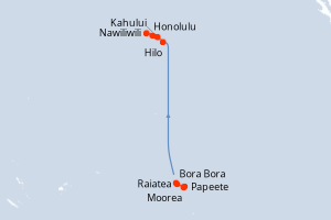 Carte de l'itinéraire de croisière Papeete-Honolulu d'une durée de 12 jours