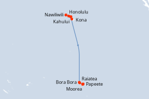 Carte de l'itinéraire de croisière Honolulu-Papeete d'une durée de 12 jours