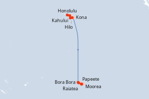 Carte de l'itinéraire de croisière Honolulu-Papeete d'une durée de 12 jours