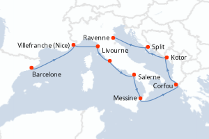 carte itinéraire croisière Sicile 9 jours au départ du port de Barcelone