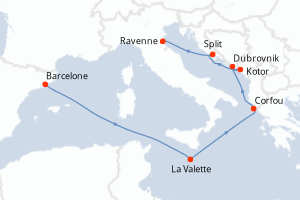carte itinéraire croisière Méditerranée 7 jours au départ du port de Barcelone