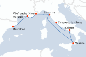 carte itinéraire croisière Sicile 7 jours au départ du port de Civitavecchia - Rome
