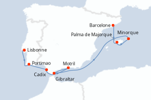 carte itinéraire croisière Méditerranée 7 jours au départ du port de Lisbonne