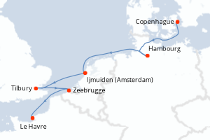 carte itinéraire croisière Europe du Nord 7 jours au départ du port de Copenhague