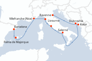 carte itinéraire croisière Adriatique 9 jours au départ du port de Ravenne